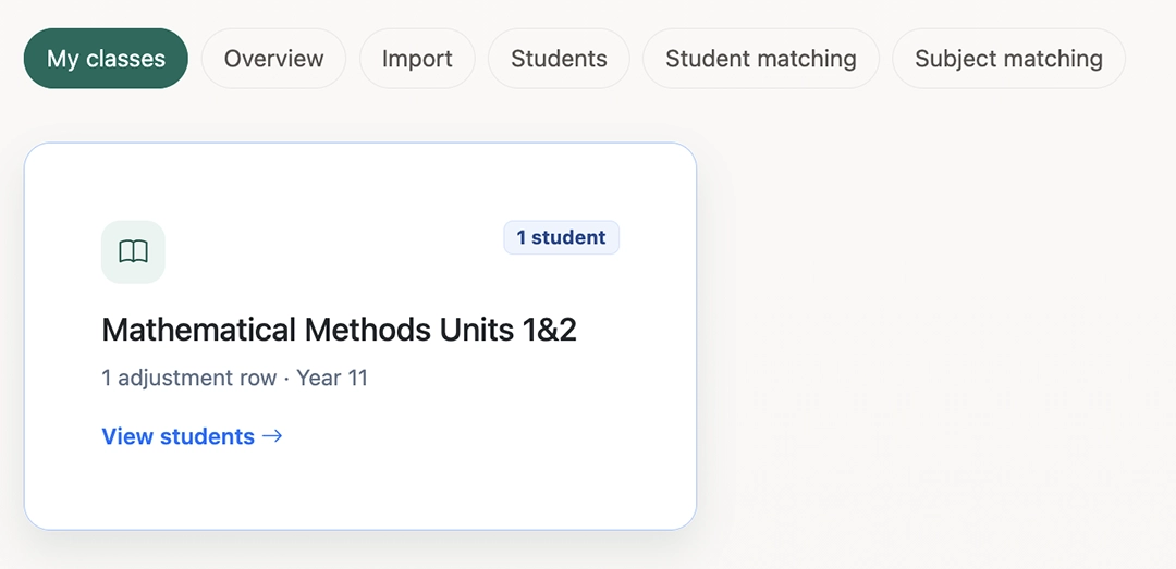 SEA students listed by class with adjustment details