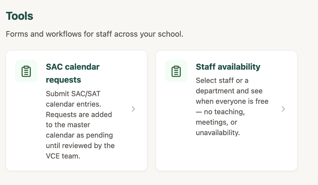 School Operations dashboard showing timetable and teaching tools